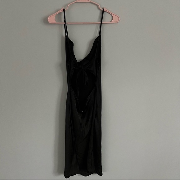 Motel Black Cowl Neck Satin Slip Mini Dress with Tie Back - Picture 3 of 12